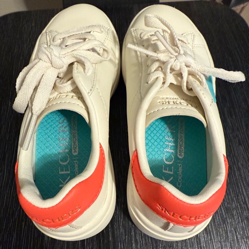 Skechers Kids Sneakers in White, Aqua, and Coral - Picture 10 of 13